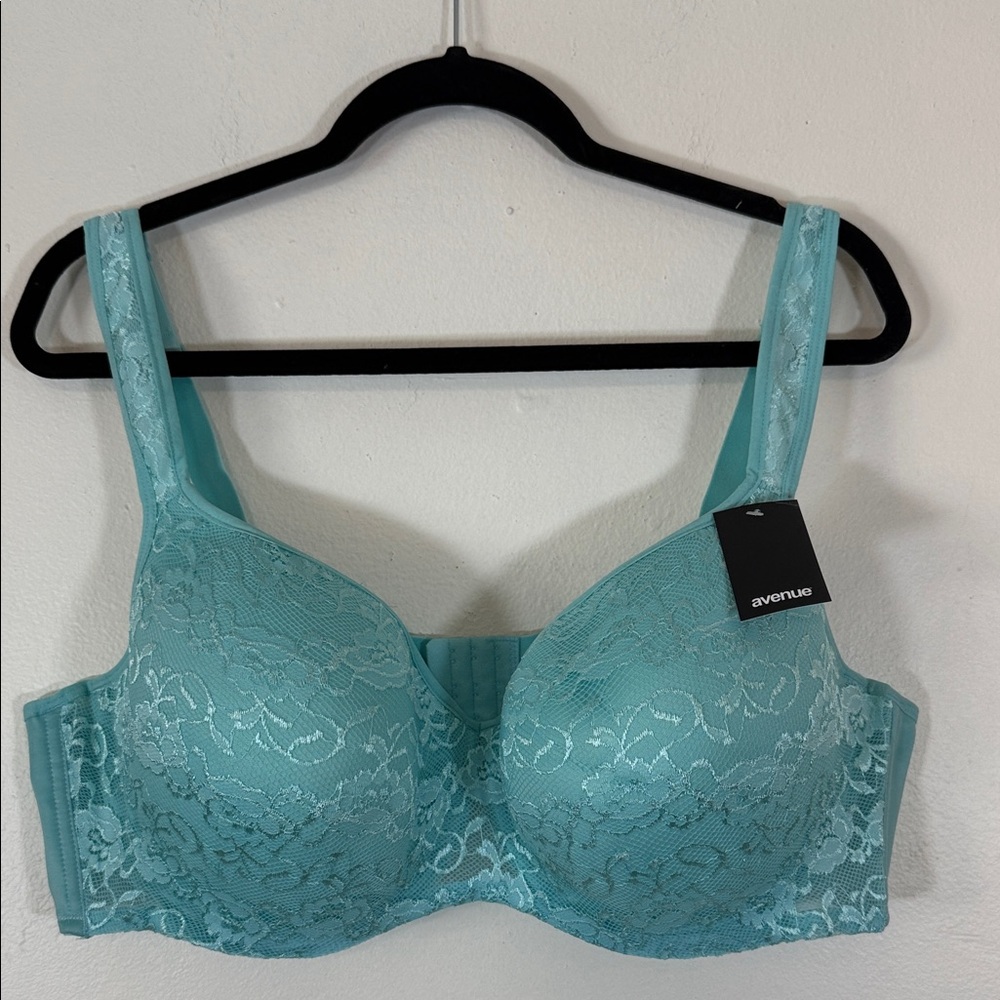 Avenue Aqua Blue Lace Underwire Balconette Bra NWT SKU1378